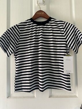 🌻 NWT Blenca Black & White Striped Boxy Cropped Tee 🌻